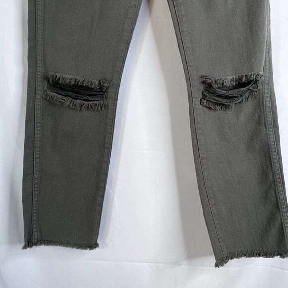 7 for All Mankind Army Green Raw Ankle Skinny Jean Destructed Knee Size 25 - Picture 8 of 12